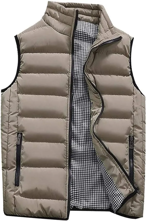SSDXY Men's Padded Cotton Blend Autumn Winter Warm Vest Coat Tops Jacket Casual Loose Sleeveless Solid Slim Warm Outwear