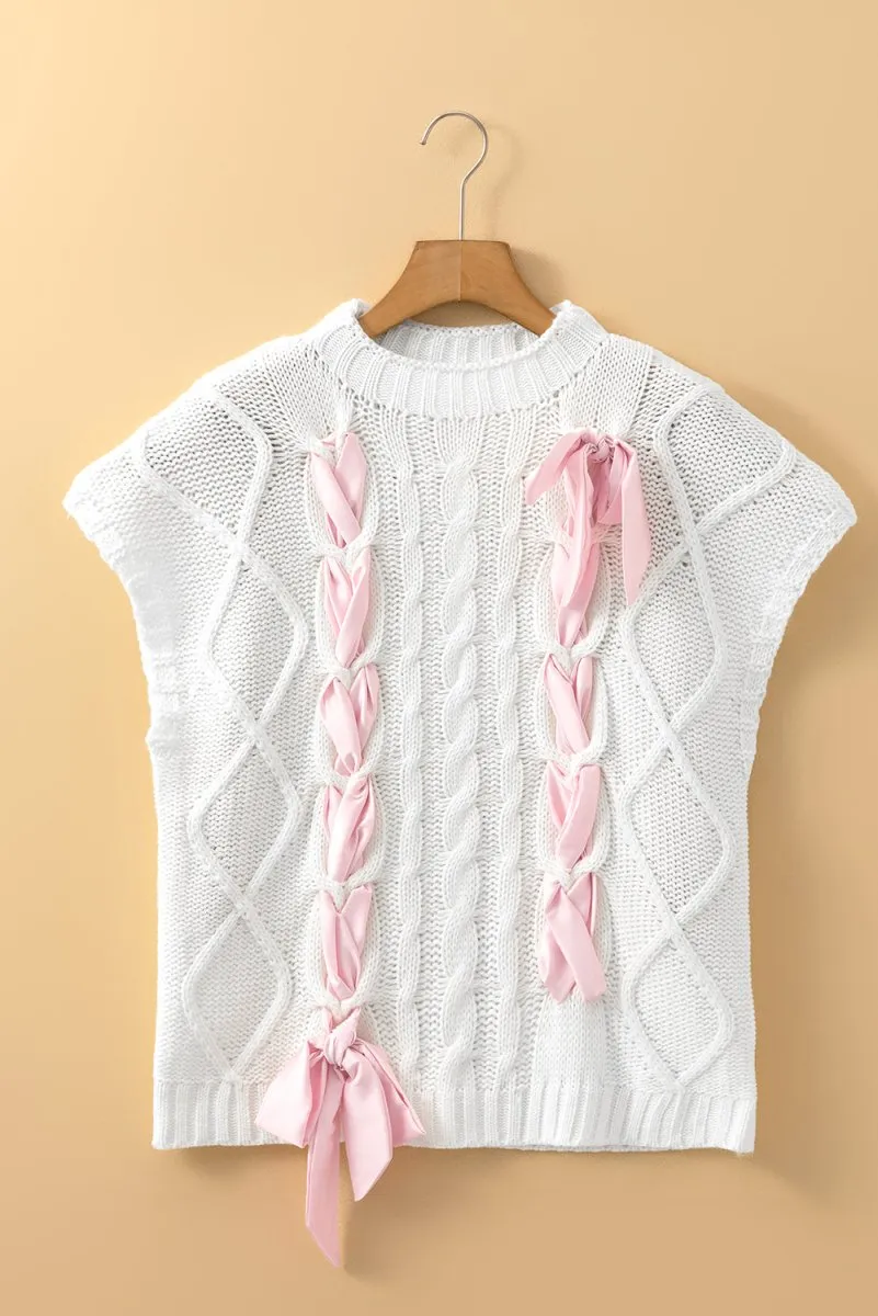 Sweet As Can Be White Cable Knit Top