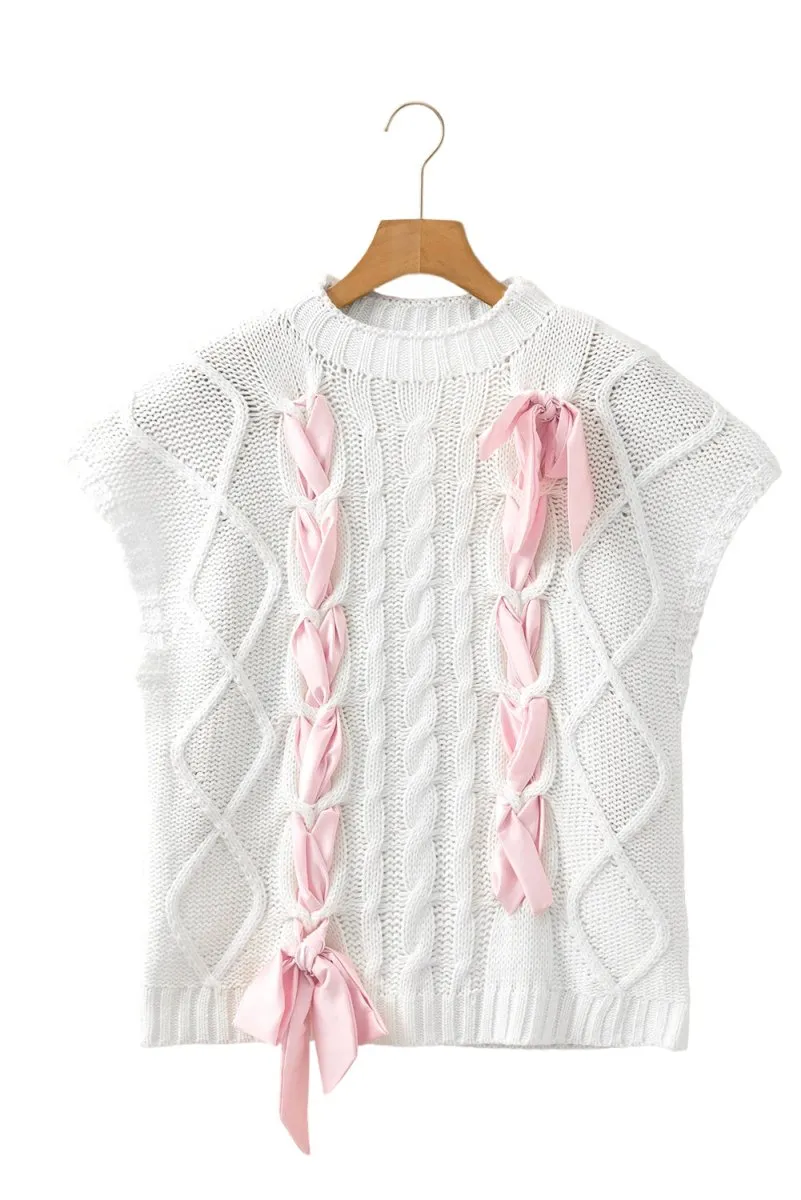 Sweet As Can Be White Cable Knit Top