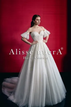 Sweetheart A Line Lace Applique Wedding Dress with Detachable Short Ruffle Sleeve