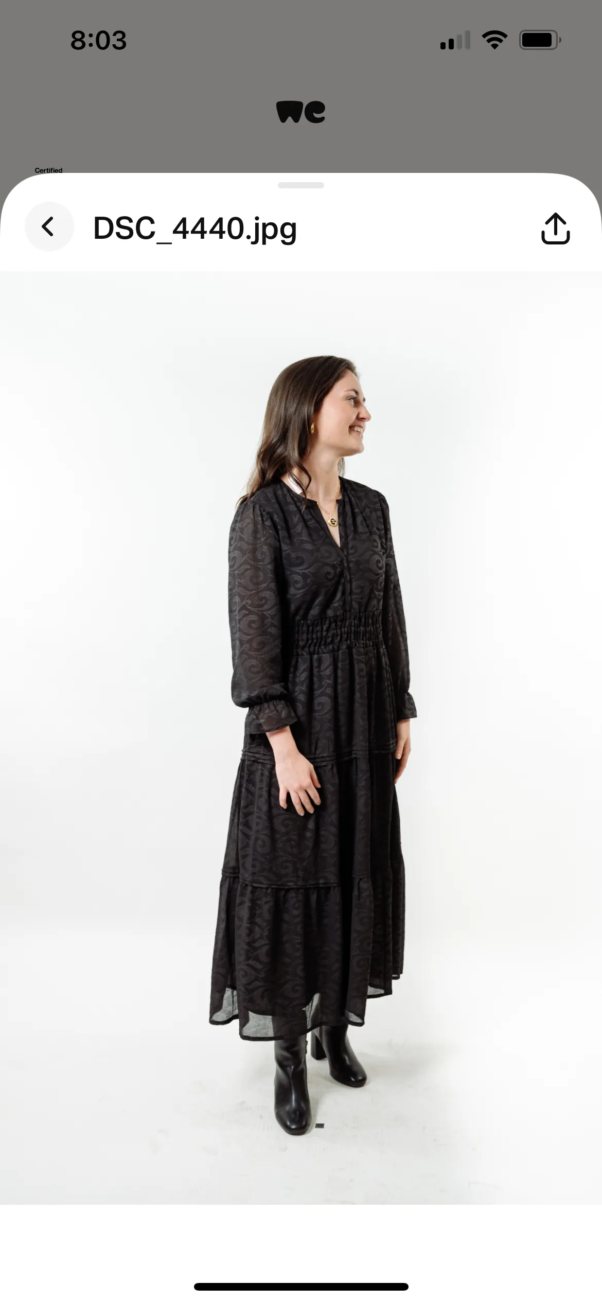 The Long Length Sydney Dress in Midnight Black Scroll