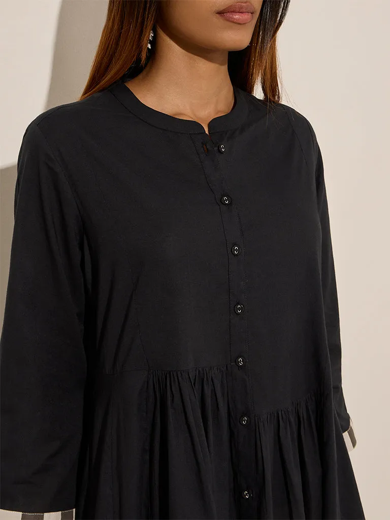 Utsa Black Solid Fit-and-Flare Kurta