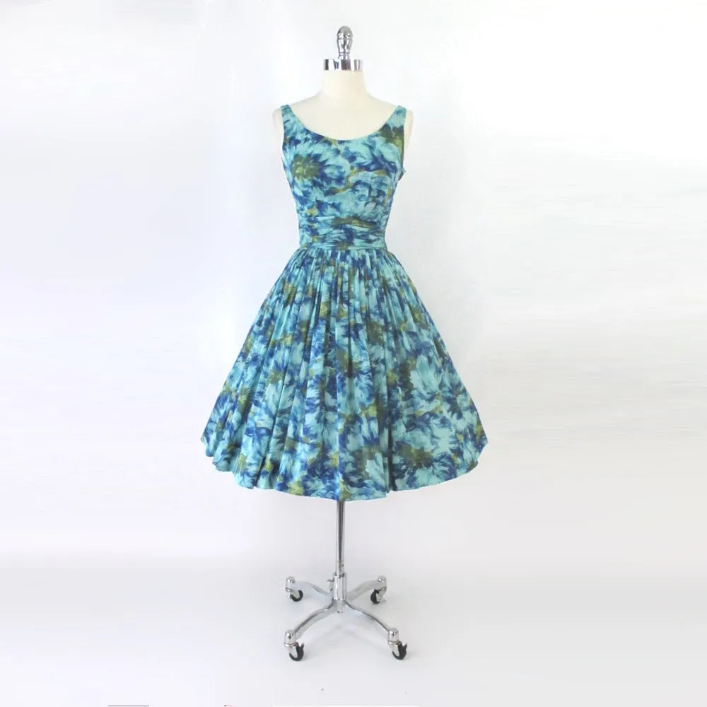 Vintage 50s 60s Floral Fit & Flare Summer Party Dress XS
