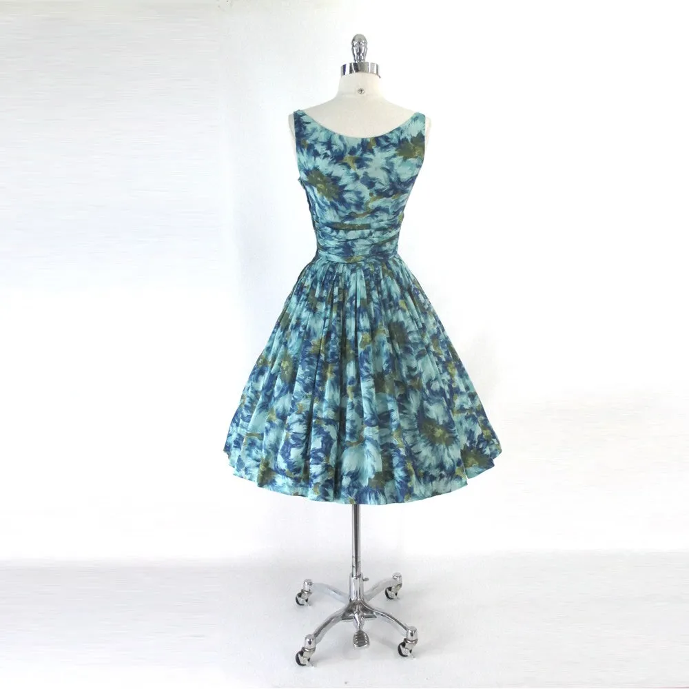 Vintage 50s 60s Floral Fit & Flare Summer Party Dress XS