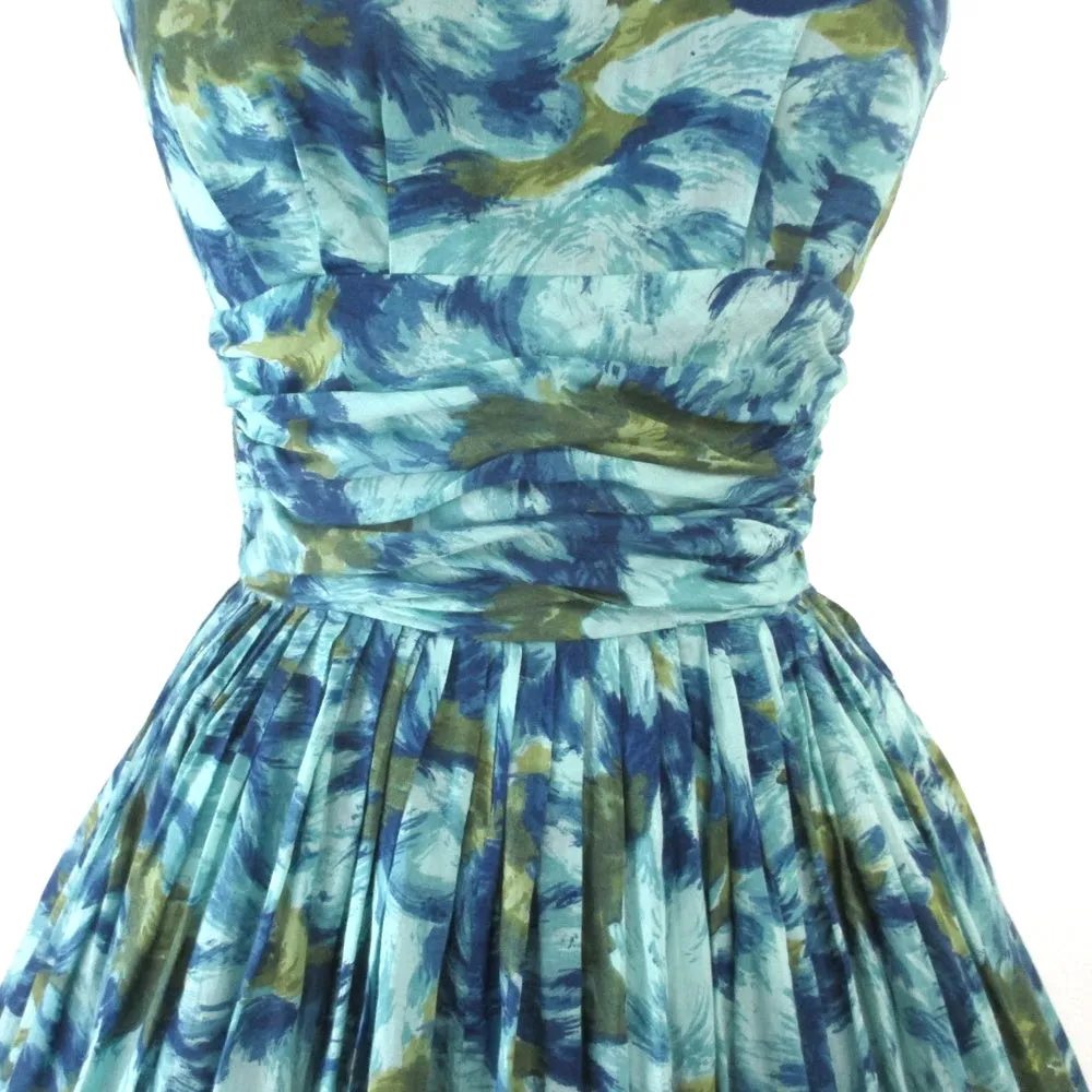 Vintage 50s 60s Floral Fit & Flare Summer Party Dress XS