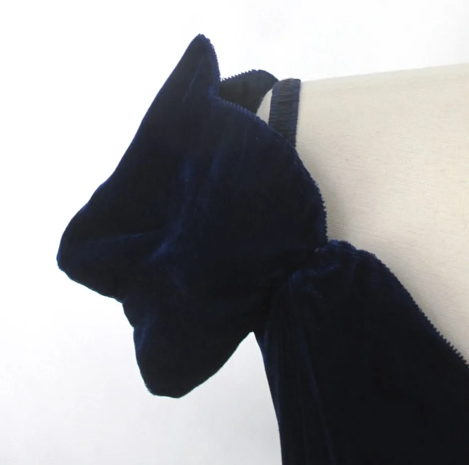 Vintage 90s Blue Velvet Off Shoulder Mini Party Dress S