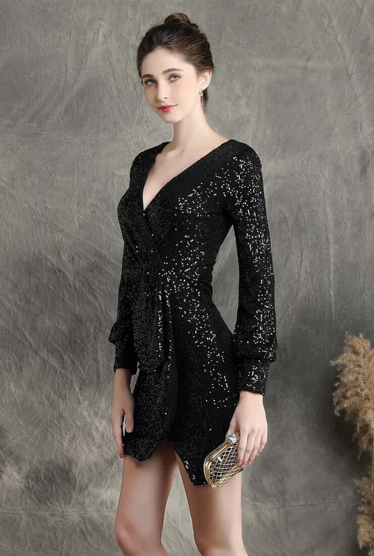 Vintage V-neck Sequin Mini Cocktail Dress