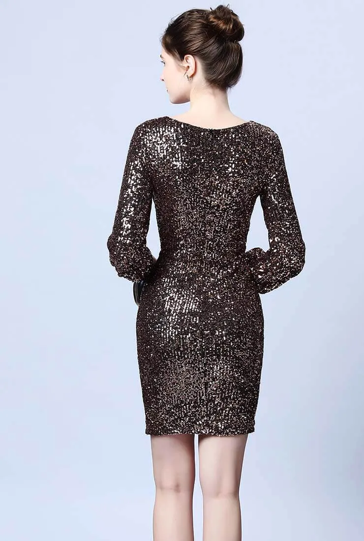 Vintage V-neck Sequin Mini Cocktail Dress