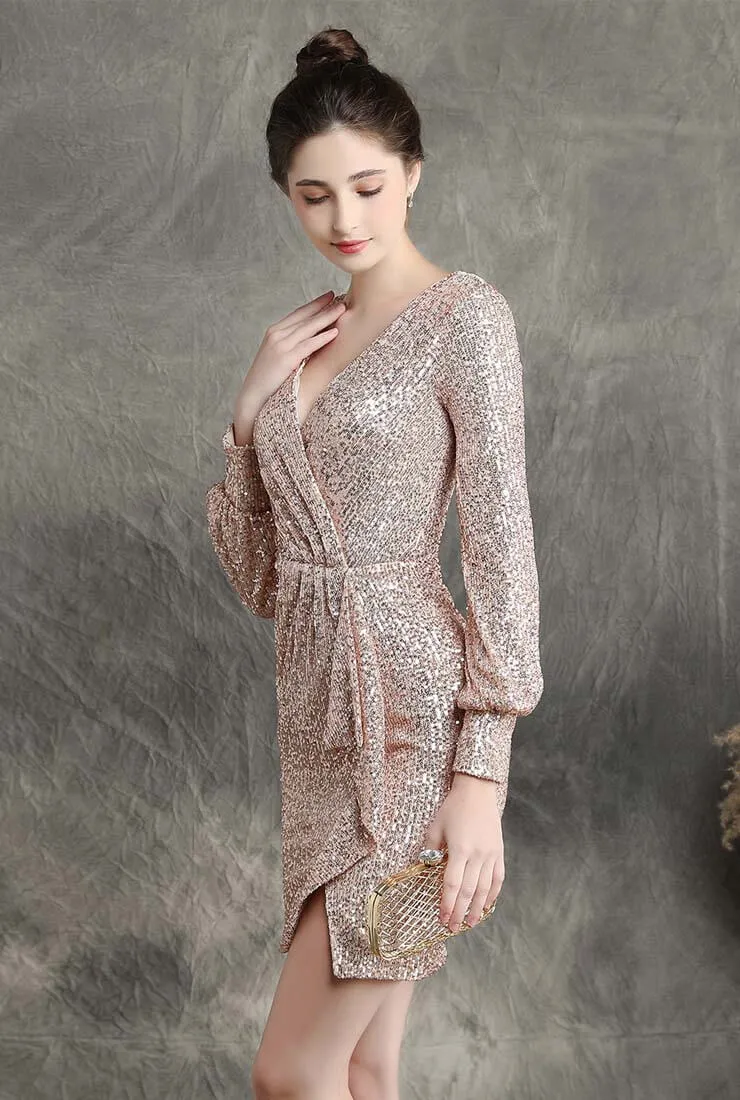 Vintage V-neck Sequin Mini Cocktail Dress
