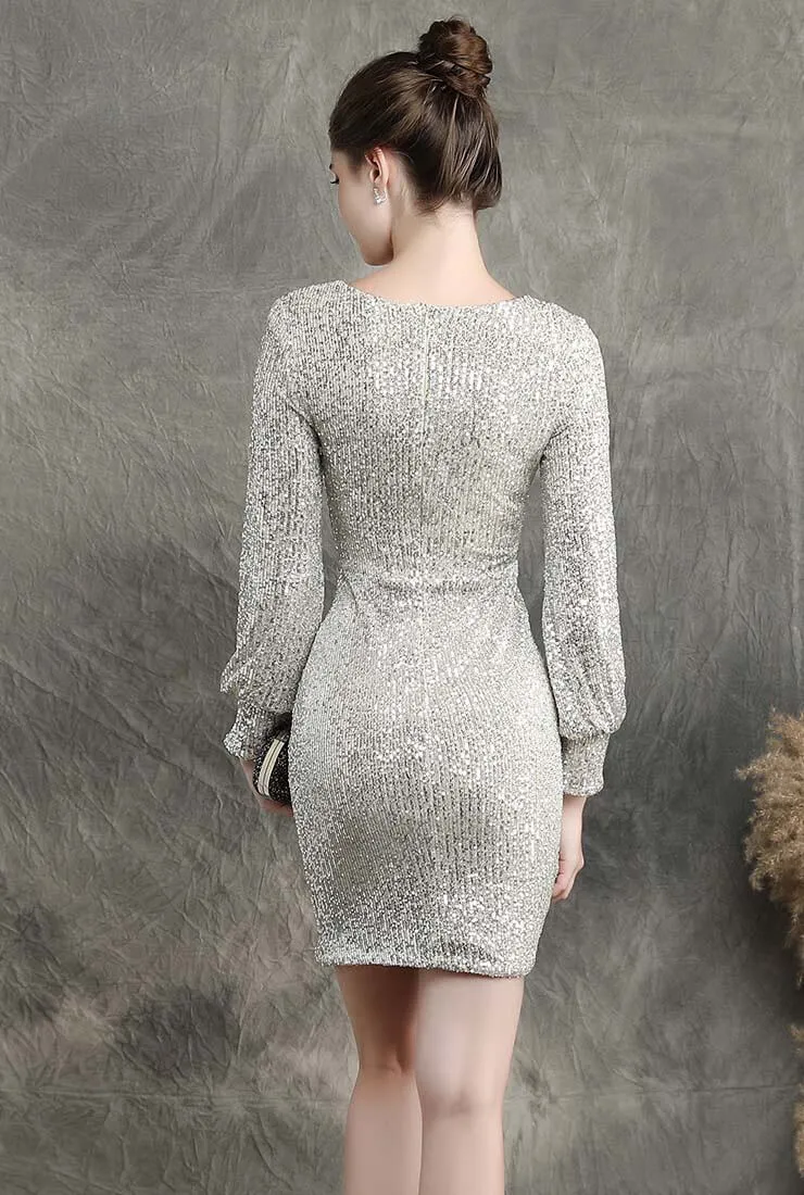 Vintage V-neck Sequin Mini Cocktail Dress