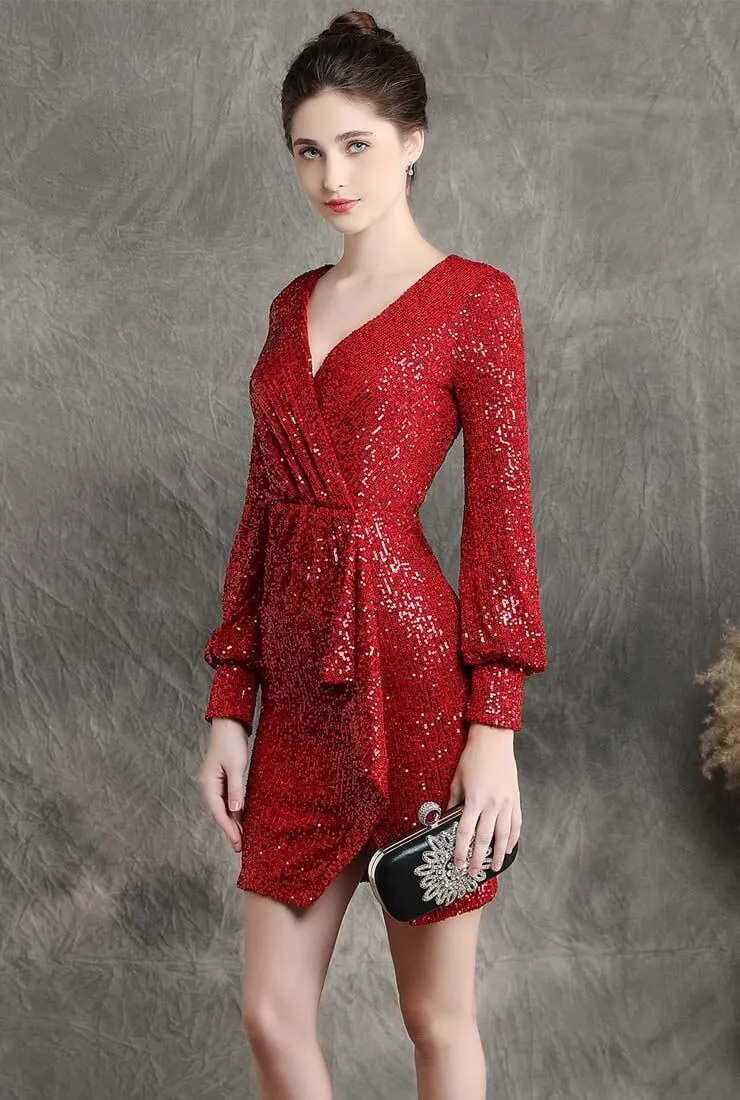 Vintage V-neck Sequin Mini Cocktail Dress