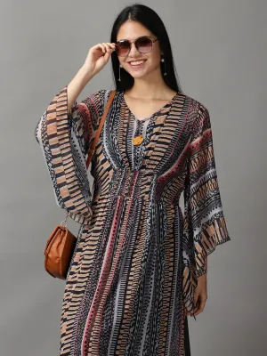 Women Black Chiffon Fit and Flare Dress