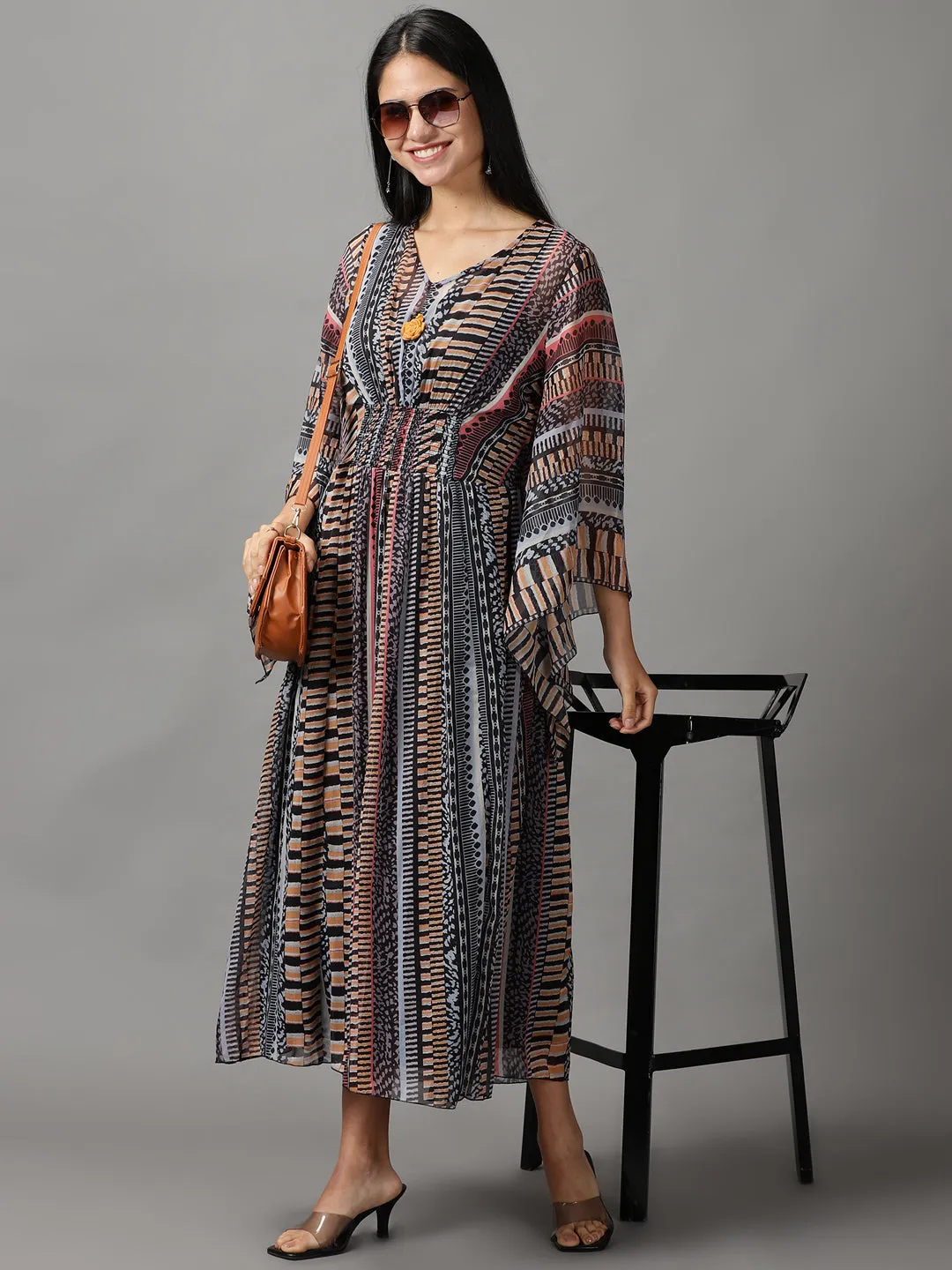 Women Black Chiffon Fit and Flare Dress