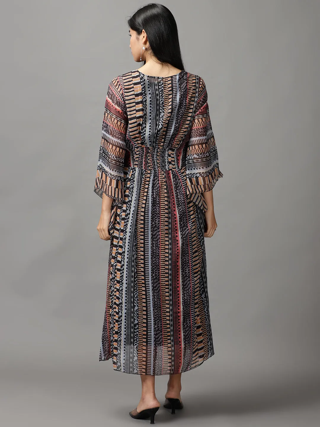 Women Black Chiffon Fit and Flare Dress