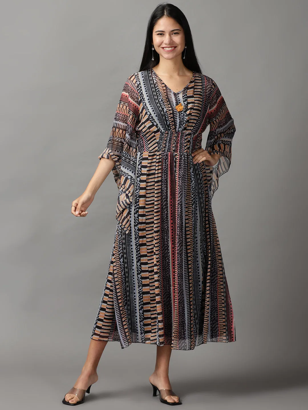 Women Black Chiffon Fit and Flare Dress