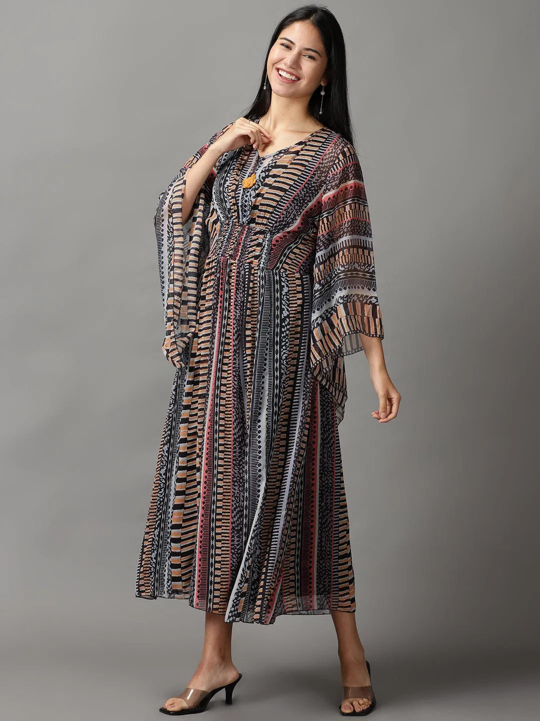 Women Black Chiffon Fit and Flare Dress