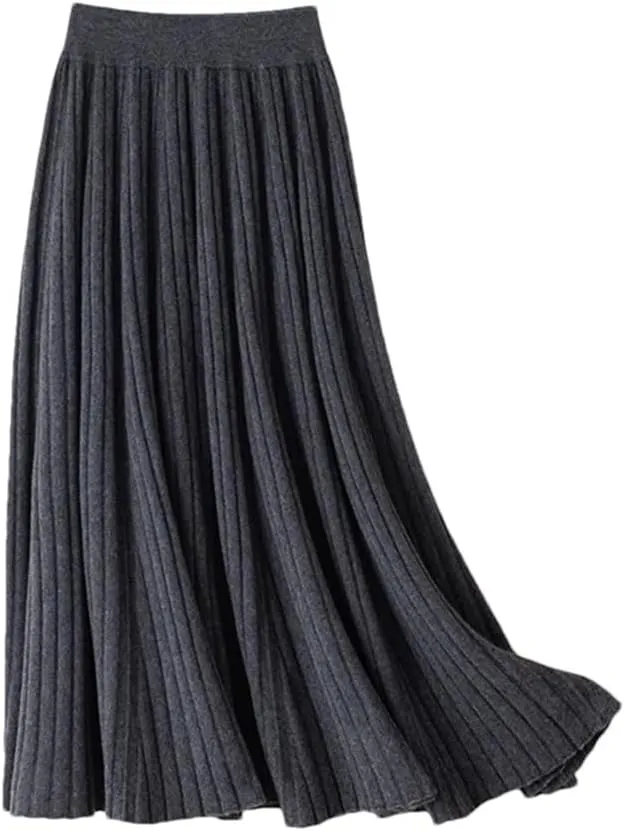 Women Cashmere Half Length Skirt Autumn and Winter Medium Ength High Waisted Pleated Large Swingskirt Knittedskirt