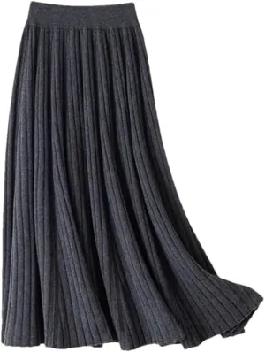 Women Cashmere Half Length Skirt Autumn and Winter Medium Ength High Waisted Pleated Large Swingskirt Knittedskirt