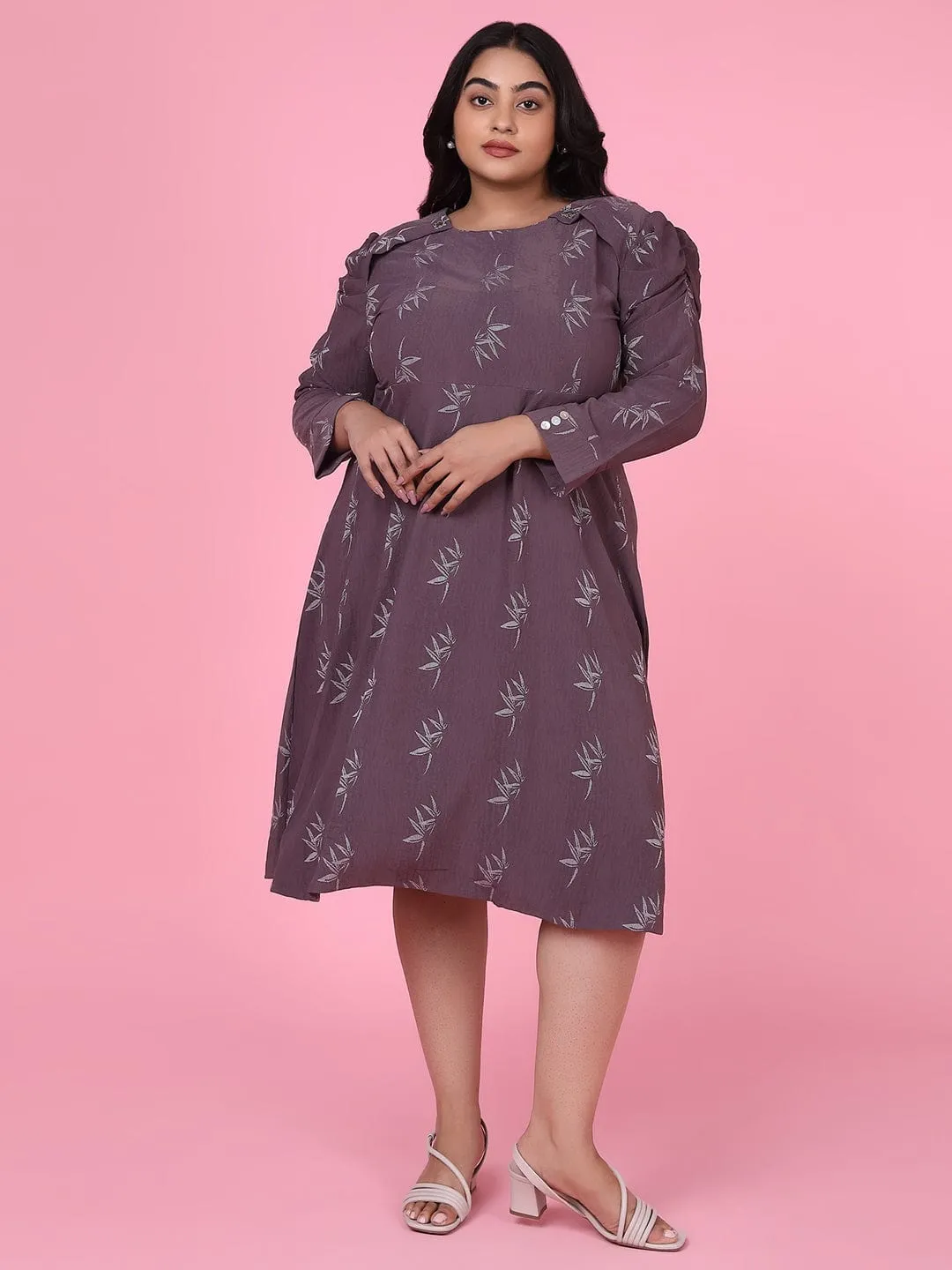 Women Floral Mauve Fit and Flare Dress