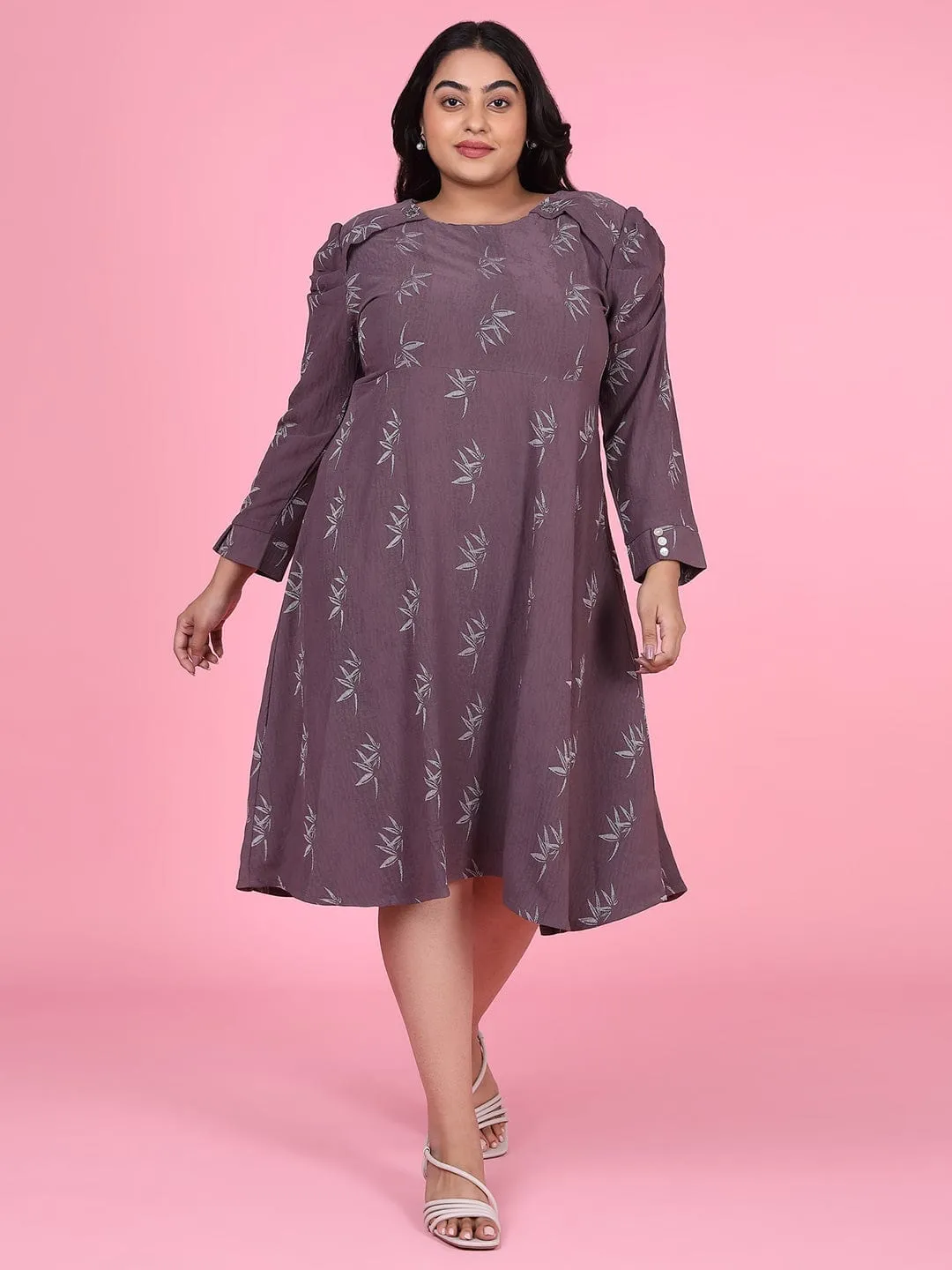 Women Floral Mauve Fit and Flare Dress