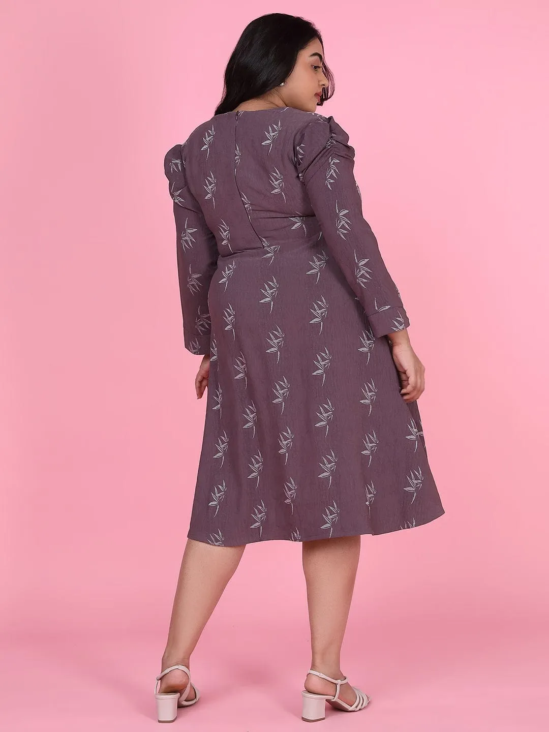 Women Floral Mauve Fit and Flare Dress