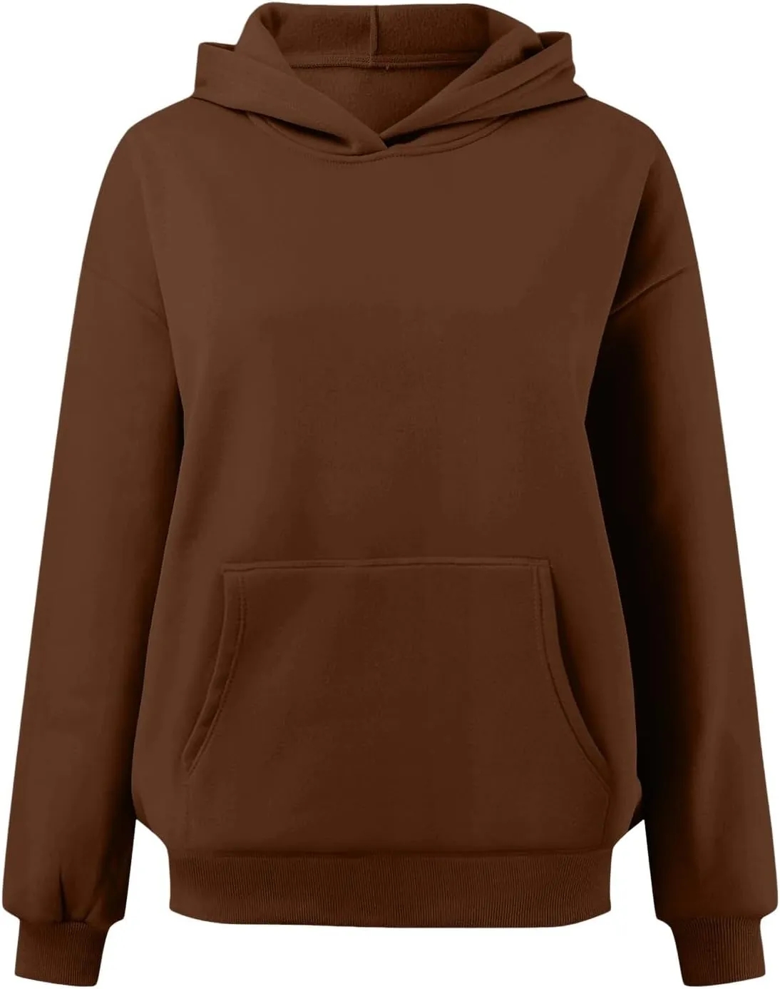 Women Hoodies Fashion Tops Casual Pullover Loose Fit Long Sleeve Oversized Sweatshirt Kangaroo Pocket Drop Shoulder Sweaters