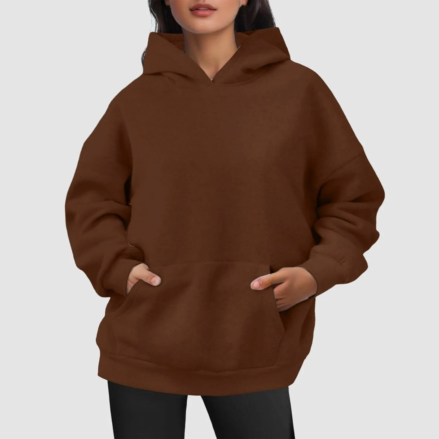Women Hoodies Fashion Tops Casual Pullover Loose Fit Long Sleeve Oversized Sweatshirt Kangaroo Pocket Drop Shoulder Sweaters
