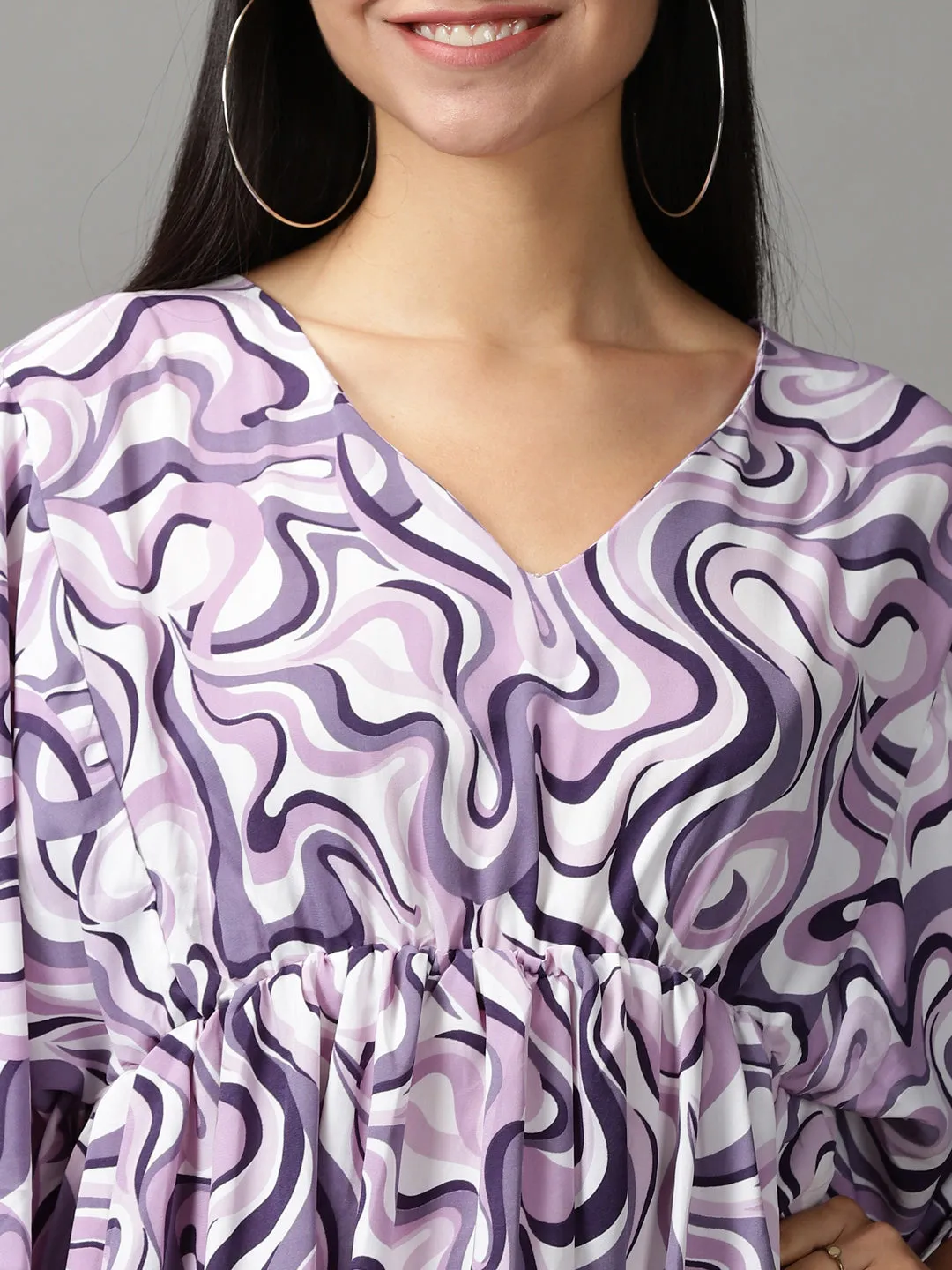 Women Lavender Abstract Printed Fit and Flare Dress