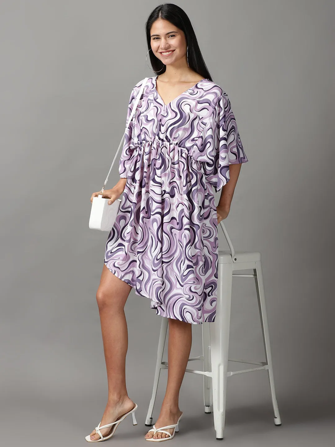 Women Lavender Abstract Printed Fit and Flare Dress