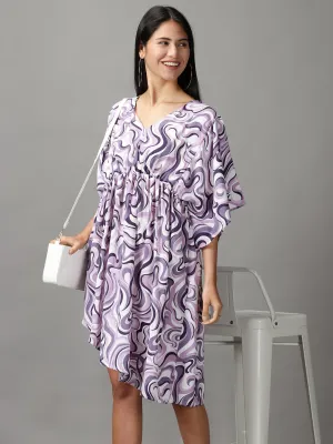 Women Lavender Abstract Printed Fit and Flare Dress