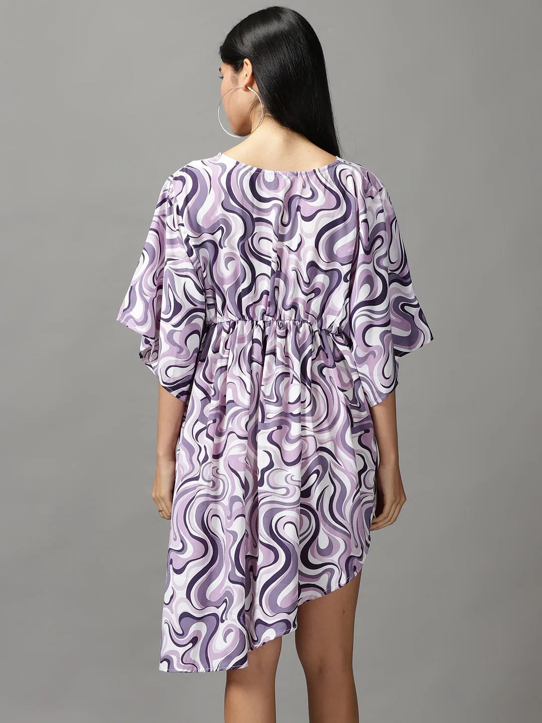 Women Lavender Abstract Printed Fit and Flare Dress