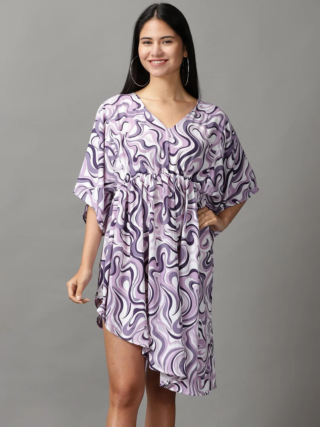 Women Lavender Abstract Printed Fit and Flare Dress