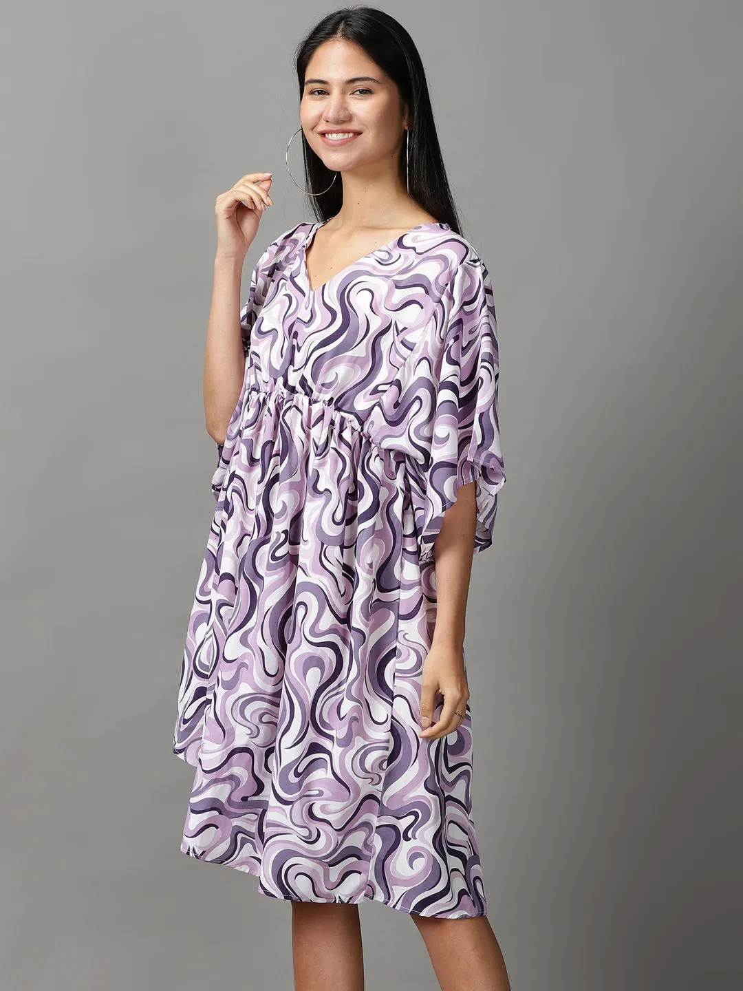 Women Lavender Abstract Printed Fit and Flare Dress