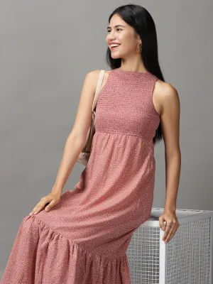 Women Mauve Crepe Fit and Flare Midi Dress