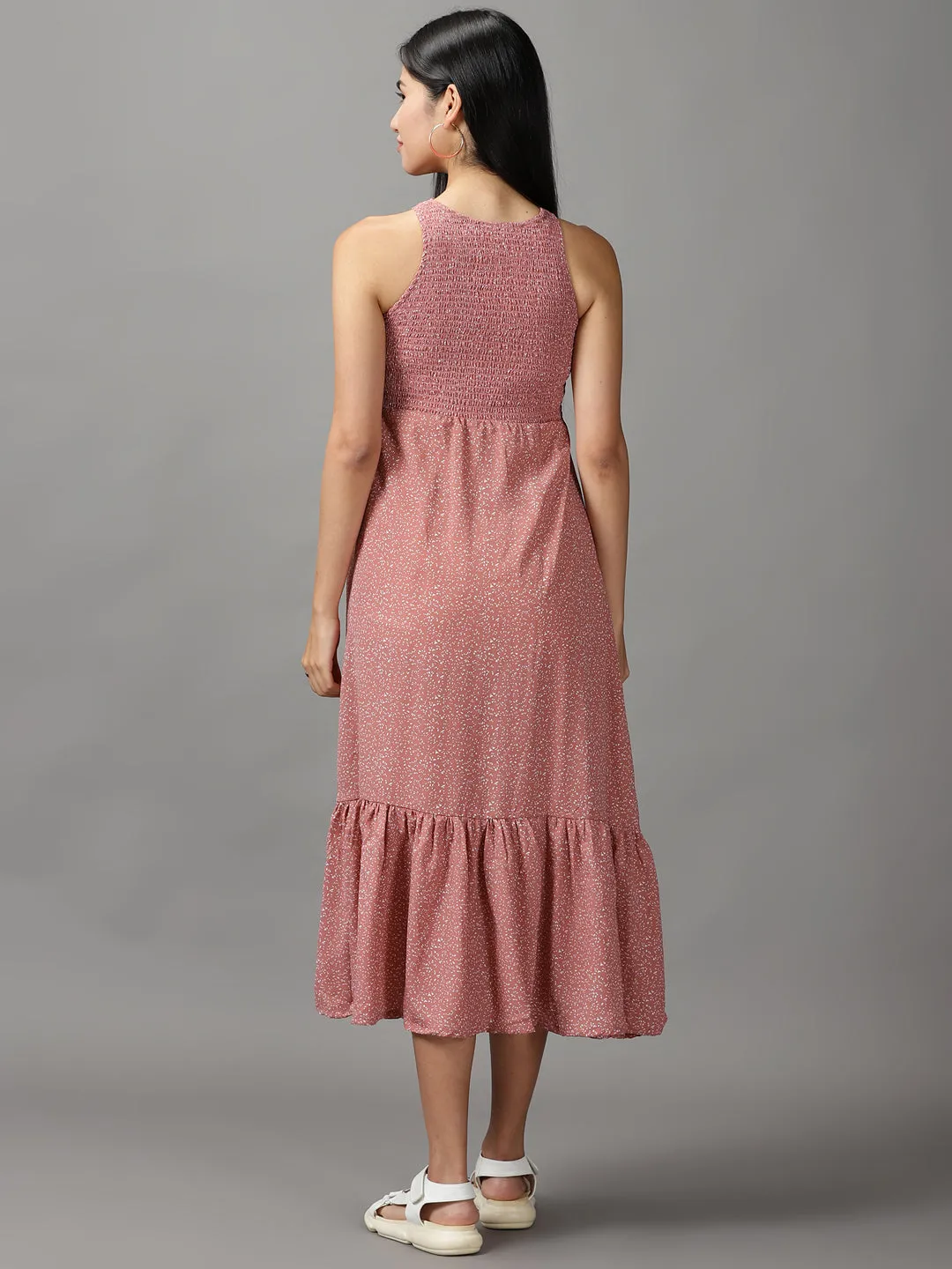 Women Mauve Crepe Fit and Flare Midi Dress