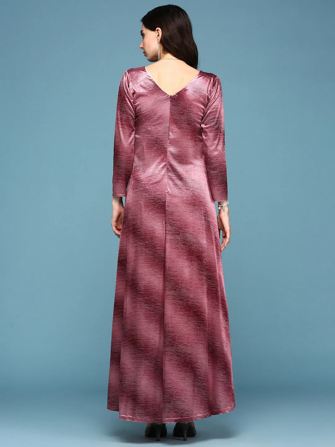 Women Peach V-Neck Fit and Flare Maxi Dress