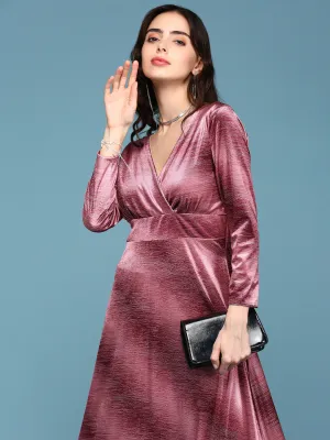 Women Peach V-Neck Fit and Flare Maxi Dress