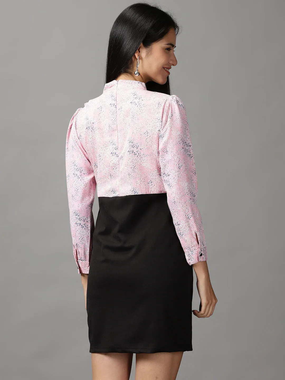 Women Pink Abstract Printed Fit and Flare Dress