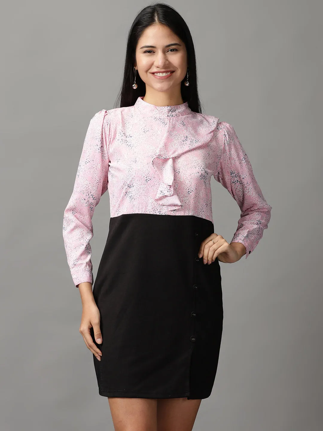 Women Pink Abstract Printed Fit and Flare Dress