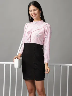 Women Pink Abstract Printed Fit and Flare Dress