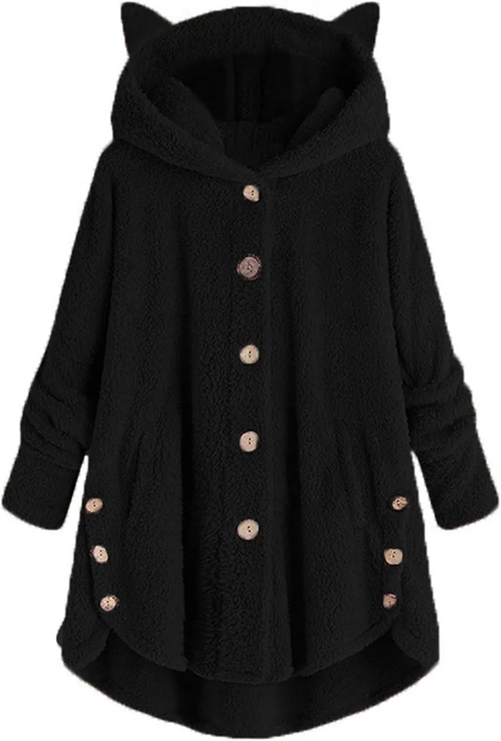 Women's Faux Fur Coats Shaggy Jacket Fleece Hooded Sweatshirt with Cat Ear Warm Fall Winter Jacket Oversized Outwears