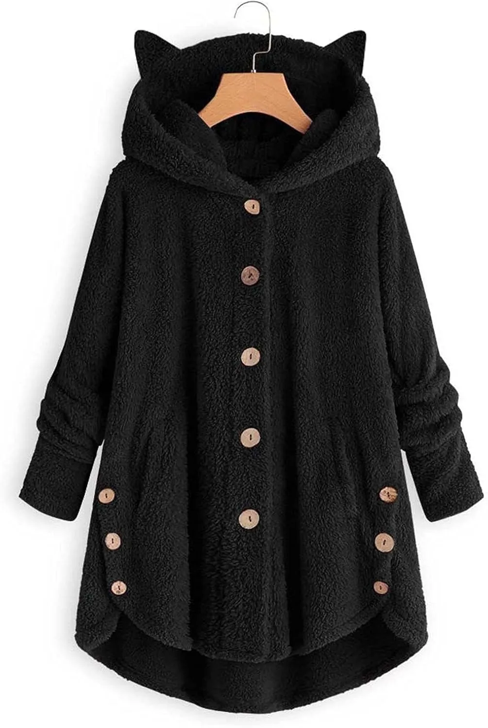 Women's Faux Fur Coats Shaggy Jacket Fleece Hooded Sweatshirt with Cat Ear Warm Fall Winter Jacket Oversized Outwears