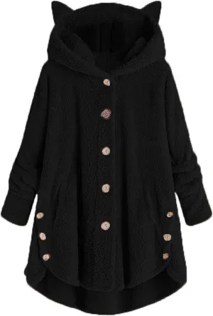 Women's Faux Fur Coats Shaggy Jacket Fleece Hooded Sweatshirt with Cat Ear Warm Fall Winter Jacket Oversized Outwears