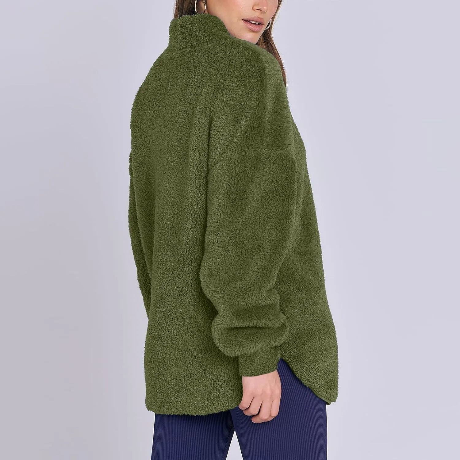 Womens Half Zip Sherpa Pullover Fuzzy Fleece Oversized Sweatshirts Long Sleeve Winter Warm Outerwear With Pockets