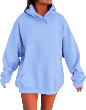 Womens Oversized Hoodies Fleece Sweatshirts Long Sleeve Fleece Sweater Pocket Pullover Fall Outfit Winter Fashion Y2k Clothes