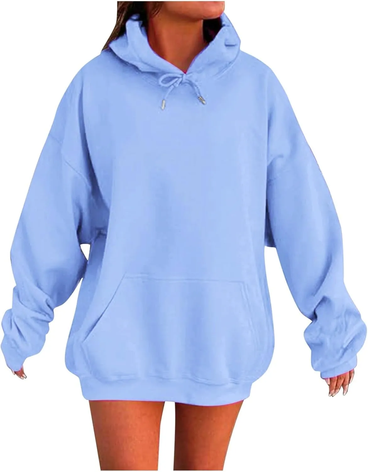Womens Oversized Hoodies Fleece Sweatshirts Long Sleeve Fleece Sweater Pocket Pullover Fall Outfit Winter Fashion Y2k Clothes
