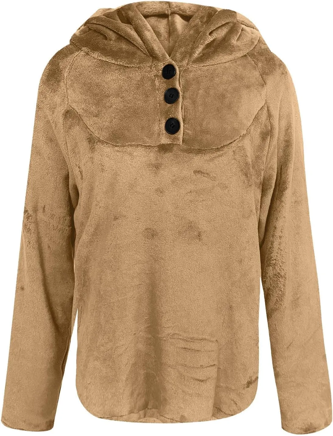 Womens Sherpa Fuzzy Pullover Hoodies Comfy Oversized Sweatshirts With Pockets Button Down Fuzzy Warm Sweaters Tops