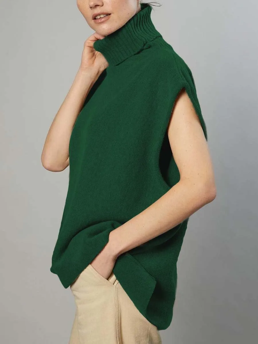 Women's Sleeveless Knitted Sweater with High Collar