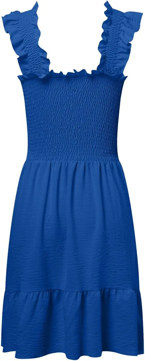 Women's Summer Ruffle Sleeve Sweetheart Neckline Floral Print Mini Dress Casual A-Line Flowy Sundress for Beachwear