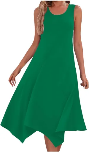 Women's Sundress Summer Casual Sleeveless Loose Flowy A-Line Dress Fashion Irregular Hem Beach Dress